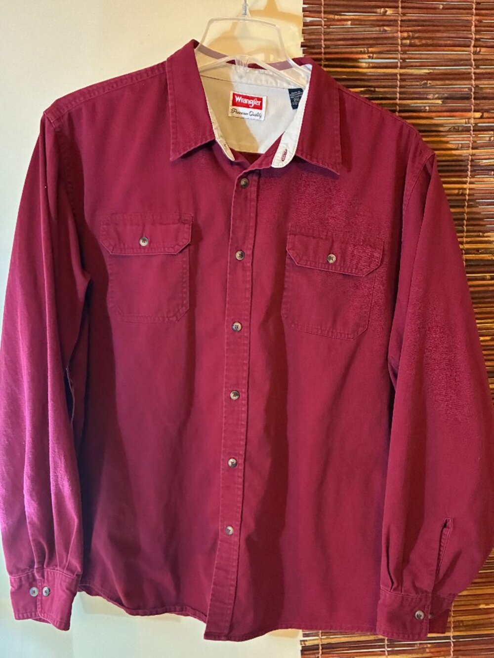 Wrangler Premium Quality Men's XXL Burgundy Button Down Long Sleeve Shirt EUC